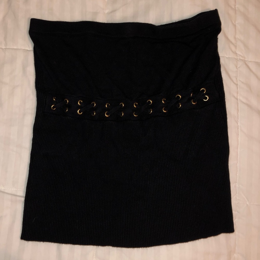 Black tie front tube top